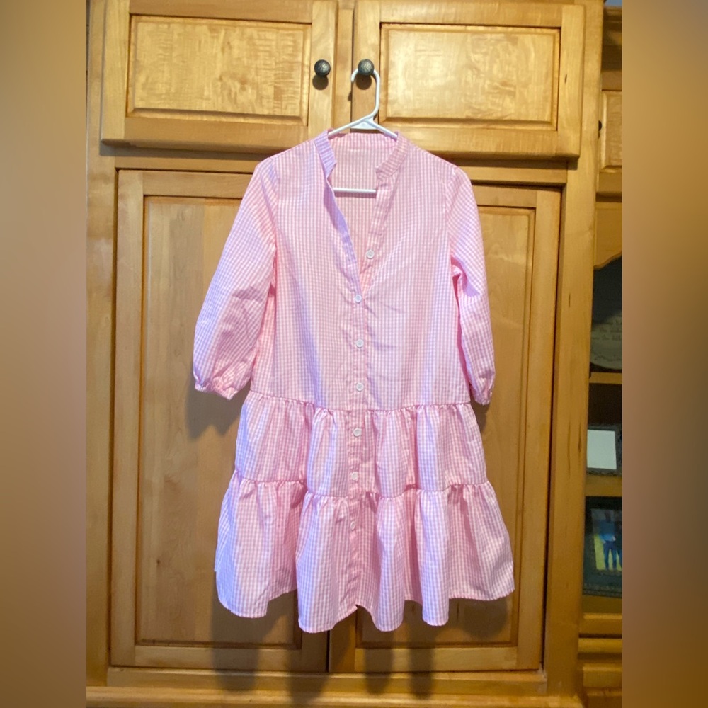 Pink Gingham Button-Down Dress